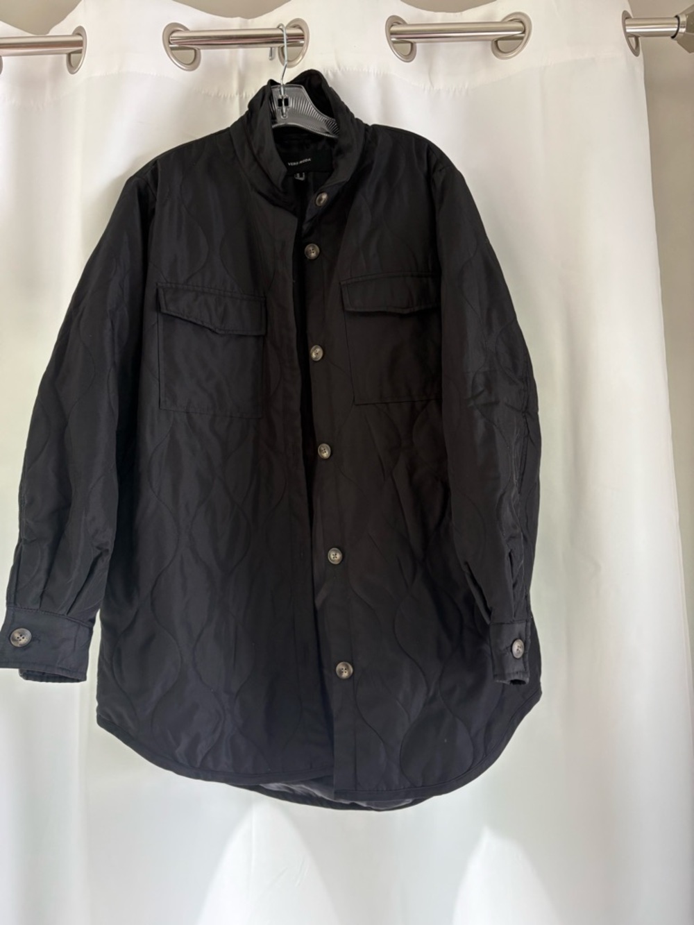 Black Quilted Button-Up Jacket